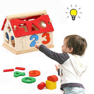 Wooden Digital House Detachable Digital Shape Matching Blocks House Kid`s Child`s Early Educational