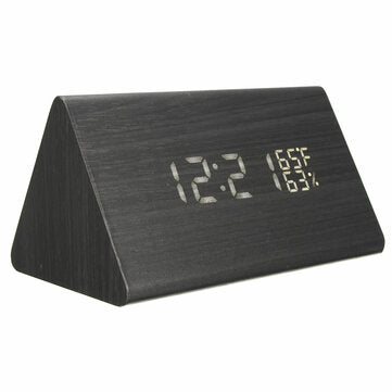 USB Voice Control Wooden Wooden Triangle Temperature LED Digital Ala... (TYPE: BLACKWOODWHITELETTER)