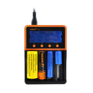 BORUiT C4 4 Slot Universal 18650 LCD Display AA AAA Li ion Rechargeable Battery... (ADAPTOR: EUPLUG)