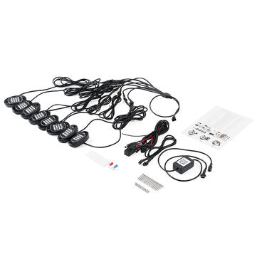 8Pcs LED RGB Offroad Rock Light Underbody Lamp bluetooth APP Control For Car Truck