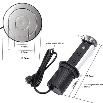 Pop Pull Up Power Pod Socket Kitchen Worktop Desk Socket Extension Lead AU Plug