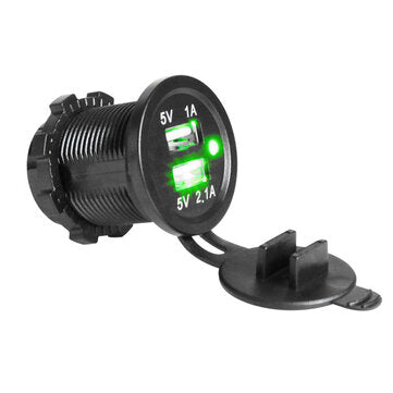 Universal 5V 2.1A/1A DC12V-32V Car Charger USB Vehicle multifunctional Waterproof... (COLOR.: GREEN)