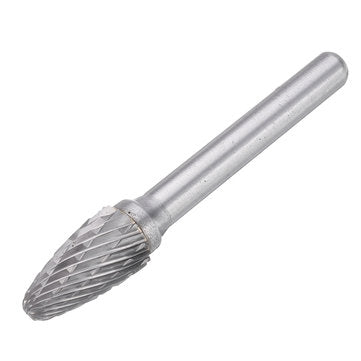 Drillpro 5Pcs DGCFA 6x10mm Double Cut Tungsten Carbide Rotary Burr Set 6mm Shank for DIY Wood Carvin