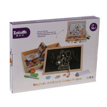 Wooden Magnetic Puzzle Kids Circus Drawing Board Educational Puzzle Toys Gifts
