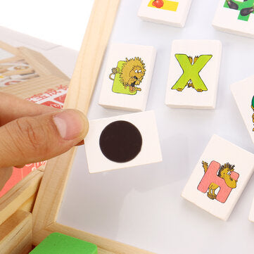 Wooden Magnetic Puzzle Kids Multifunctional Educational Learning Box Double-sided Drawing Board Educ