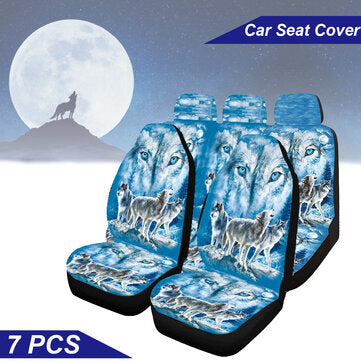 1/2/7 PCS Universal Car Seat Cover Wolf Animal Print Front Rear Seat Cushion Bre... (QUANTITY: 7PCS)