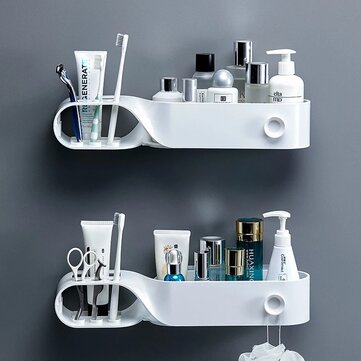 Wall-Mounted S Shape Toothbrush Holder Waterproof Strong Load-bearing Storage Rack Nail-free Bathroo