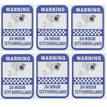6Pcs 70x90mm Security Camera Surveillance Warning CCTV Sticker for Home Office