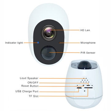 Pripaso 1080P Wireless Battery Powered IP CCTV Camera Outdoor Indoor Home Waterproof Security Recha