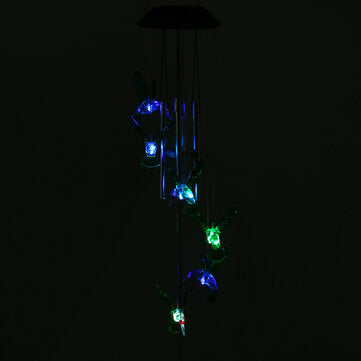LED Solar Hummingbird Wind Chime Light Waterproof Color Changing Solar Powered