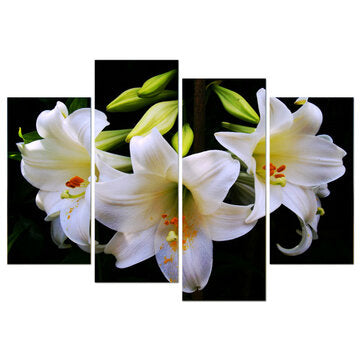 Unframed 4Pcs White Lily Art Cambric Painting Picture Print Home Wall Sticker Decor New (NUMBER: 2)
