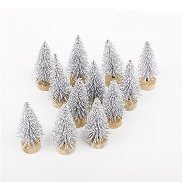 12pcs 4.5cm Tabletop Christmas Pine Tree Set Mini Snow Trees Desktop Small Decora... (COLOR: SILVER)