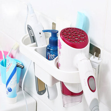 Hair Dryer Rack Storage Organizer Comb Holder Bathroom Wall Mounted Stand Set