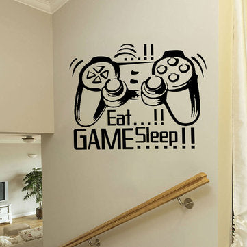 Creative Art Game Handle Wall Stickers "EAT SLEEP GAME" Black Vinyl Removable Printed Game Lovers Be