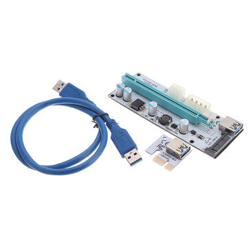 5Pcs USB3.0 PCI-E 1x To 16 x SATA +4P+6P Extender Riser Card Adapter Power Cable Miner