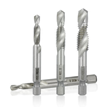 Drillpro 7pcs M3-M12 Combination Drill Tap Bit Set HSS Deburr Countersink Drill Bits 1/4 Inch Hexago