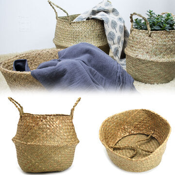Seagrass Belly Basket 27x24 Handmade Storage Plant Pot Foldable Nursery Laundry Bag For Home Room Of