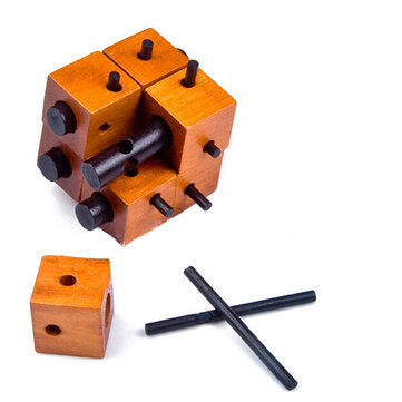 Wood Kong Ming Lock Brain Development Educational Puzzle Game 8 Blocks Magic Box Wooden Toys for Adu