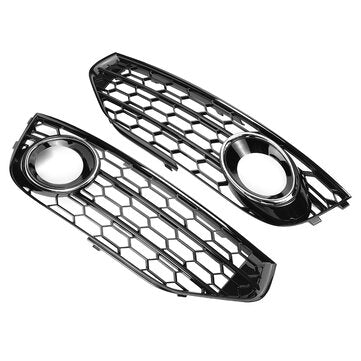 HONEYCOMB HEX Front Grille Grill Chrome Silver Fog Light Lamp Cover For A4 B8 B8.5 ALLROAD 2009-2015