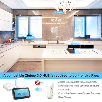 MoesHouse US Zig Bee Dual USB Smart WiFi Socket Plug App Remote Control Echo Plus Voice Control Work