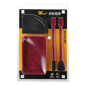 Wnew 4Pcs Silicone Glue Kit Wide/Narrow Brush with Flat Scraper and Glue Tray Woodworking Gluing Kit