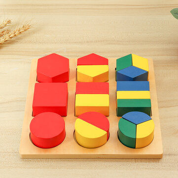 Wooden Geometric Blocks 3D Geometric Shapes Puzzle Kids Brain Development Early Educational Toys for