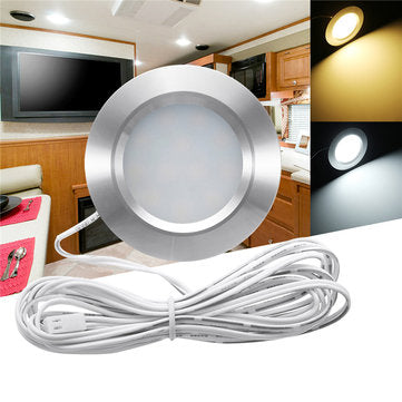 RV LED Round Recessed Ceiling Light Flat Panel Down Cabinet Lamp Warm White/White (TYPE: WHITE)