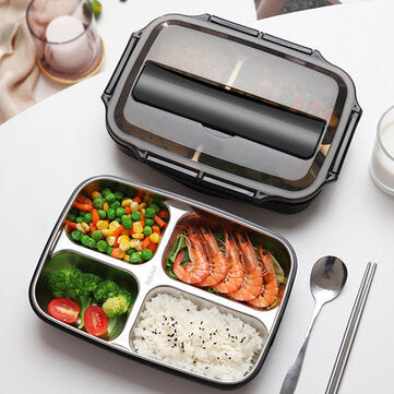 Stainless Steel Large Capacity Division Lunch Box Microwave Oven Heating Insulatio... (COLOR: BLACK)