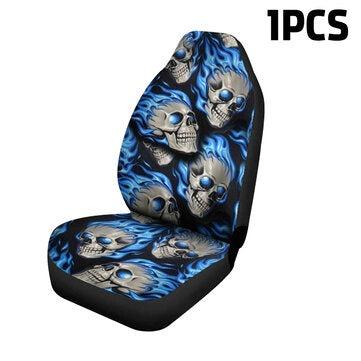 1/2/7PCS Universal Front Car Seat Cover Car Blue Hair Skull Print (QUANTITY: 1PC)