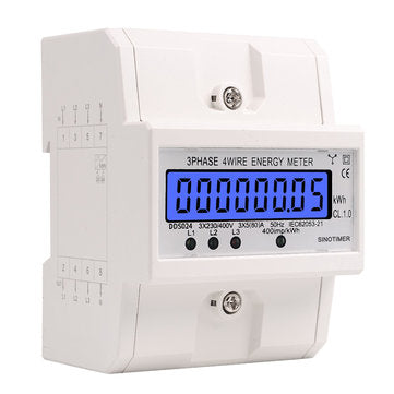 DDS024 3 Phase 4 Wire Energy Meter 380V AC 50Hz LCD Backlight Display Electronic Watt Power Consumpt