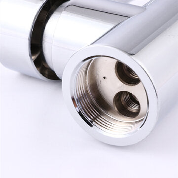 Stainless Steel Kitchen Sink Faucet Pull Out Double Holes Single Handle Cold Hot Water Mixer Tap 360