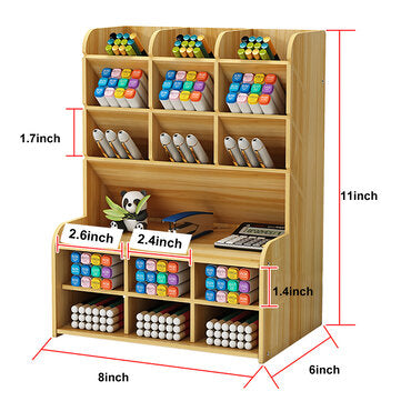 Pen Holder Storage Box Wood Pencil DIY Desktop Container Studentsk Case Rack (COLOR: BROWN)
