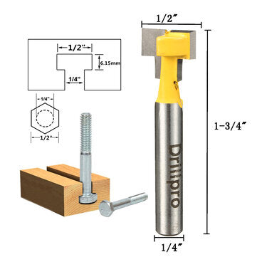Drillpro RB21 1/4 Inch Shank Yellow T-Slot Cutter Wood Working Router Bit For 1/2 Inch Hex Bolt