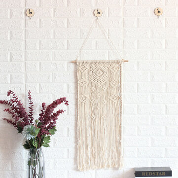 Wall Hanging Tapestry Rope Shelf Bohemian Handmade Wooden Floating Shelves Rack Home Office Decor Or