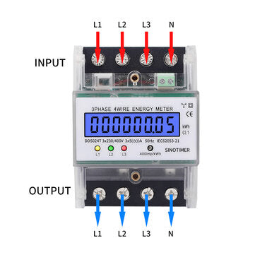 SINOTIMER DDS024T Din Rail 380V 80A 3 Phase 4 Wire Electronic Watt Power Energy Meter Wattmeter kWh