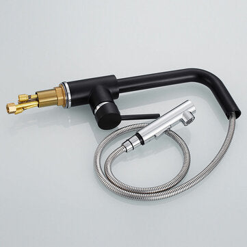 Modern Pull Out Spray Kitchen Sink Faucet Basin Mixer Tap 360 Rotate Single Hole Brass Black