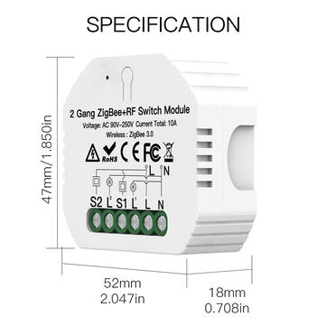 MoesHouse Tuya 2 Gang ZigBee3.0 Smart Light Switch RF Relay Module Smart Life/Tuya Control Work with