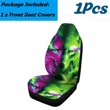 1/7 PCS Universal Car Seat Cover Wolf Green + Purple Design Front & Rear Protect (QUANTITY: 1PCS)