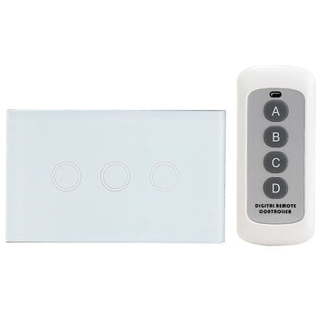 1 Way 3 Gang Crystal Glass Remote Panel Touch LED Light Switches Controller (COLOR.: WHITE)