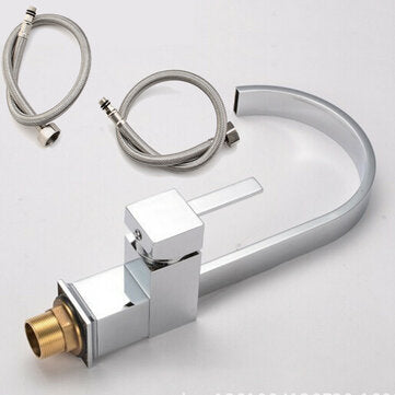 Square Chrome Brass Kitchen Bathroom Hot Cold Water Switch Basin Mixer Tap