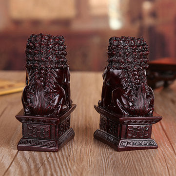 Red Chinese Resin Carving Fengshui Lion Fu Foo Dog Guardion Beast Statue Home Decorations