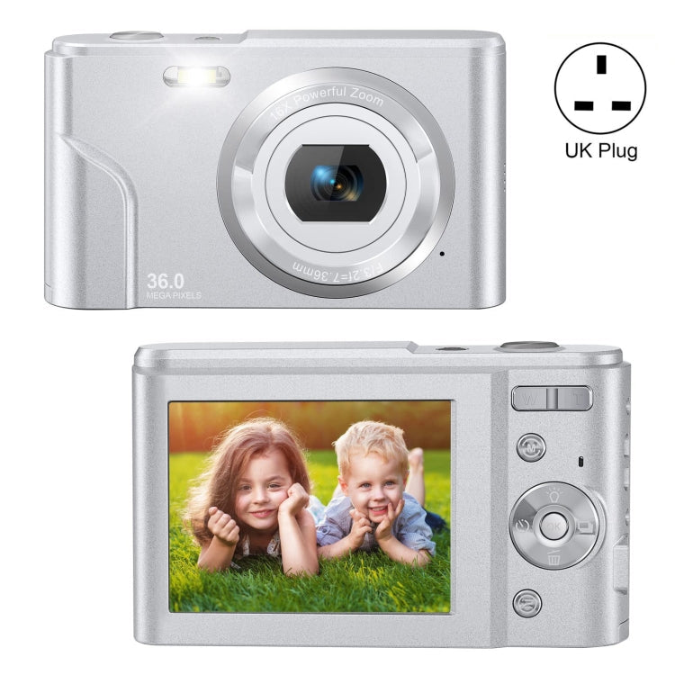 DC311 2.4 inch 36MP 16X Zoom 2.7K Full HD Digital Camera Children Card Camera, UK Plug (Silver)