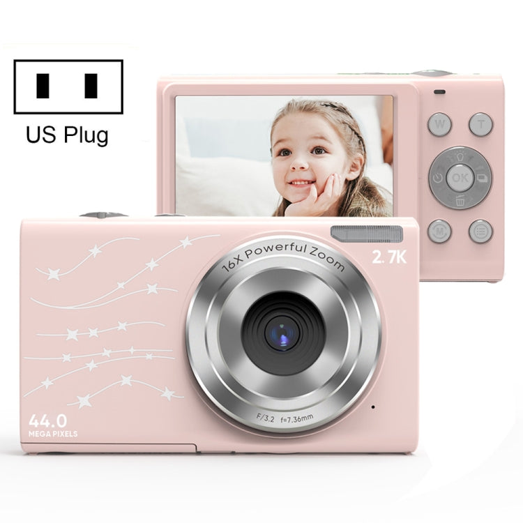 DC402 2.4 inch 44MP 16X Zoom 1080P Full HD Digital Camera Children Card Camera, US Plug (Pink)