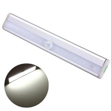 10 LED PIR Motion Sensor Light For Cabinet Wardrobe Bookcase Stairway (COLOR.: WHITE)