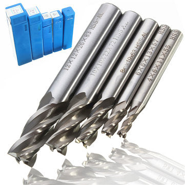 Drillpro DB-M2 5pcs 4/6/8/10/12mm 4 Flute End Mill Cutter HSS Straight Shank Drill Bits