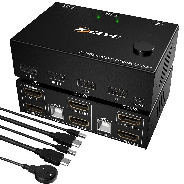 KC-KVM202 430HZ Dual Screen Extension Replication Dual Channel HDMI Different Display KVM Switch...