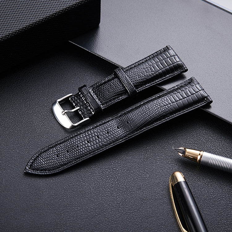 Lizard Texture Leather Strap Watch Band, Size: 22mm(Black)