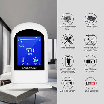 Rechargeable Carbon Dioxide Detector Portable LCD Digital CO2 Meter Carbon Dioxide Tester Temperatur