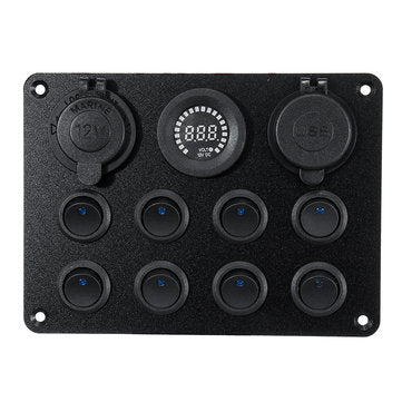 8 Gang Switch Panel 12V-24V Toggles ON OFF USB Voltage Interior Controls Car Boat Marine LED Rocker