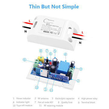 SMATRUL Black 433Mhz Smart Push 1Gang Wireless Switch Light + RF 1 Remote Control